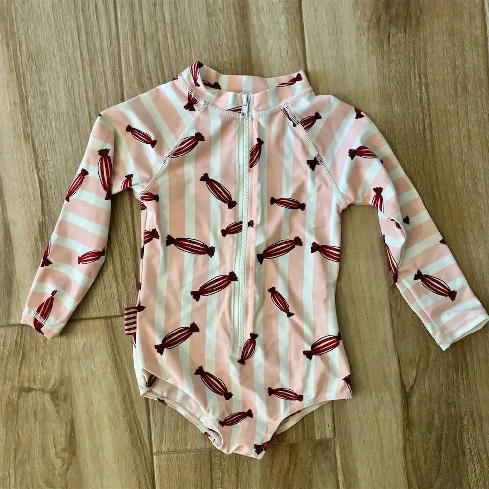 SOOKIbaby Kid Pink Striped Candy Print Swimsuit Size 4
